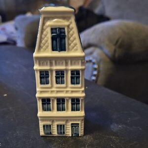 KLM Delft Ceramic House Figurine with Blue Accents Collectable #61